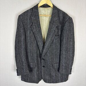Vintage Harris Tweed Gray Herringbone Wool Sport Coat Men 46 Handwoven Scotland